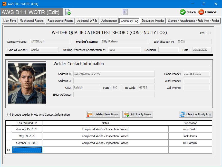 WQTR continuity log